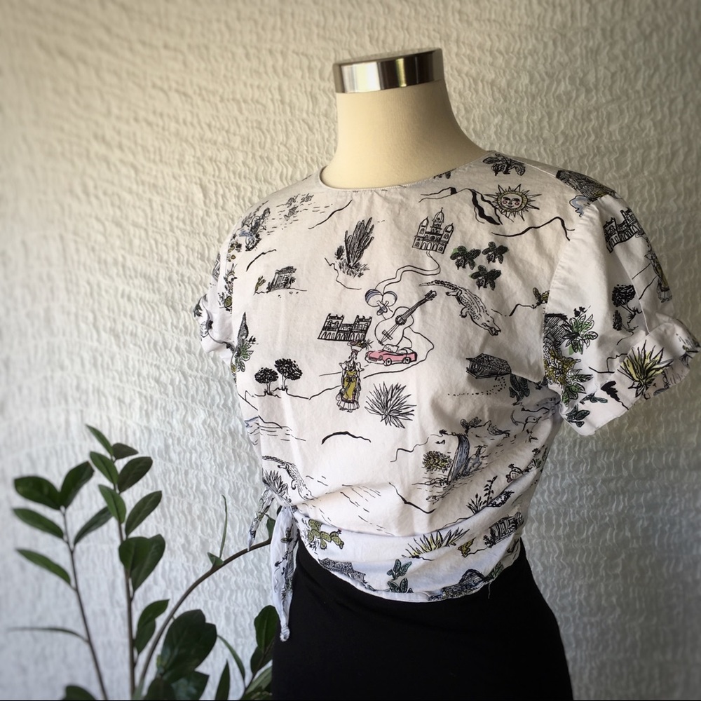 Zara Basic Tropical/Southwest Patterned Crop Top